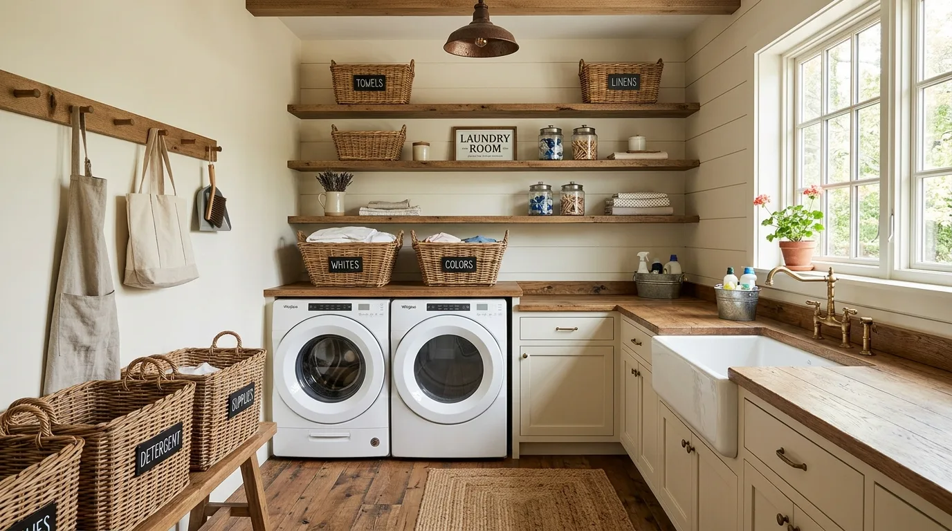 Add hanging space for the next step inspiration for an organized laundry room.